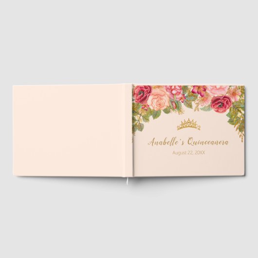 Elegante Rose und Goldkrone Gästebuch (Voll)