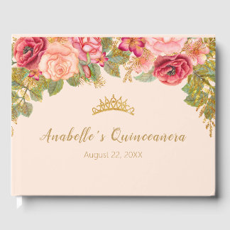Elegante Rose und Goldkrone Gästebuch