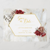 Elegante Rose und Grünflächen Save the Date Skript Folie Einladungspostkarte (Vorderseite)