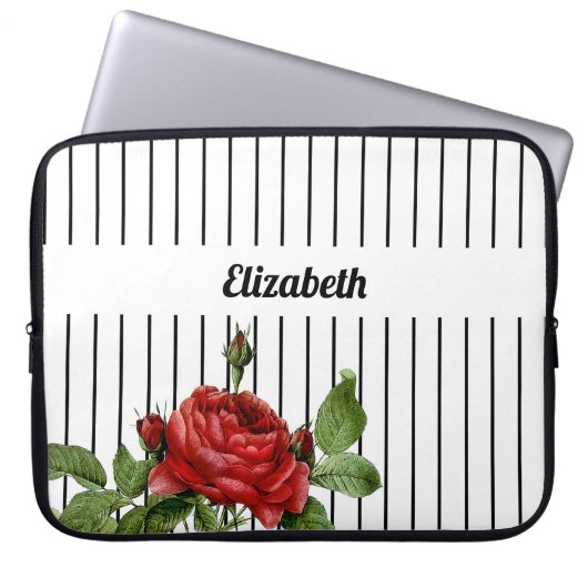 Elegante Rose und Name des Pinstrips Laptopschutzhülle (Vorderseite)