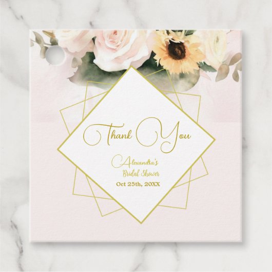 Elegante Rose und Sonnenblumen Geschenkanhänger (Vorderseite)