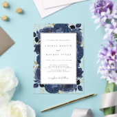 Elegante Rose von Marine und Gold Acryleinladungen (In Situ (Hochzeit))