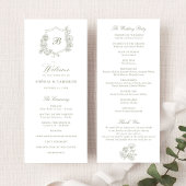 Elegante Rose Wappen Monogram Sage Wedding Programm