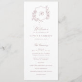 Elegante Rose Wappen Monogram Wedding Programm (Vorderseite)