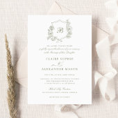 Elegante Rose Wappen Wedding Monogram Sage Einladung