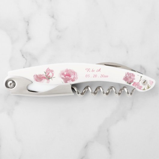 Elegante Rose Wasserfarben Kellnermesser (Vorderseite)