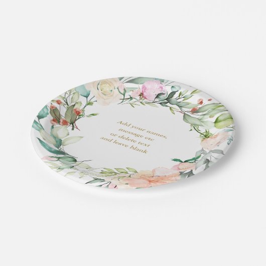 Elegante Rose Wasserfarben Pappteller (Schrägansicht)