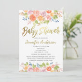 Elegante Rose Watercolor Babydusche Einladung (Stehend Vorderseite)