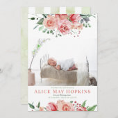 Elegante Rose Watercolor Foto Girl Birth Ankündigung (Vorne/Hinten)