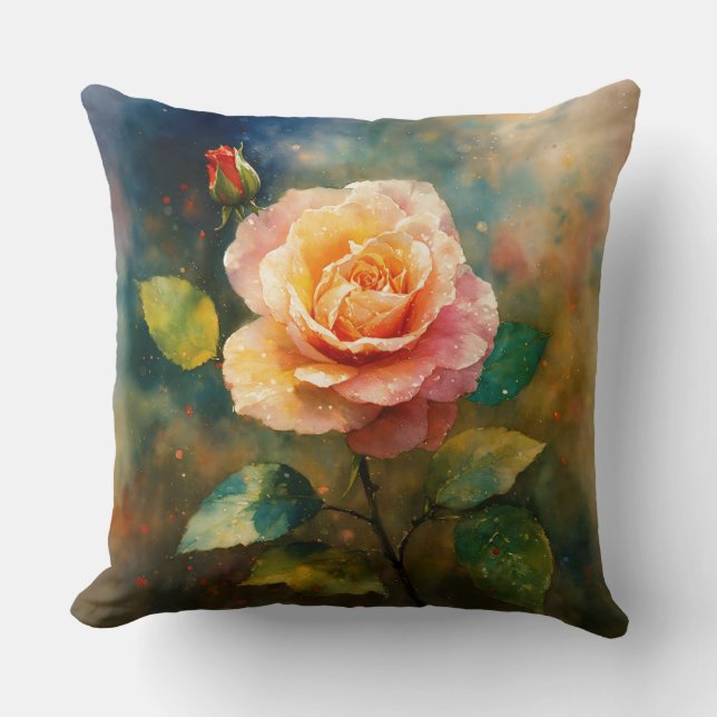Elegante Rose Watercolor Kissen (Vorderseite)