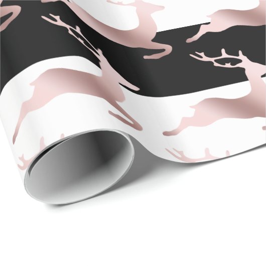 Elegante Rose Weihnachtsrentiermuster Geschenkpapier (Rolleneckpunkt)