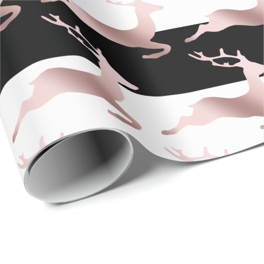 Elegante Rose Weihnachtsrentiermuster Geschenkpapier (Rolleneckpunkt)