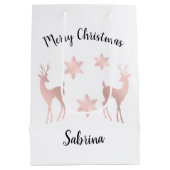 Elegante Rose Weihnachtsschneeflocken Mittlere Geschenktüte (Rückseite)