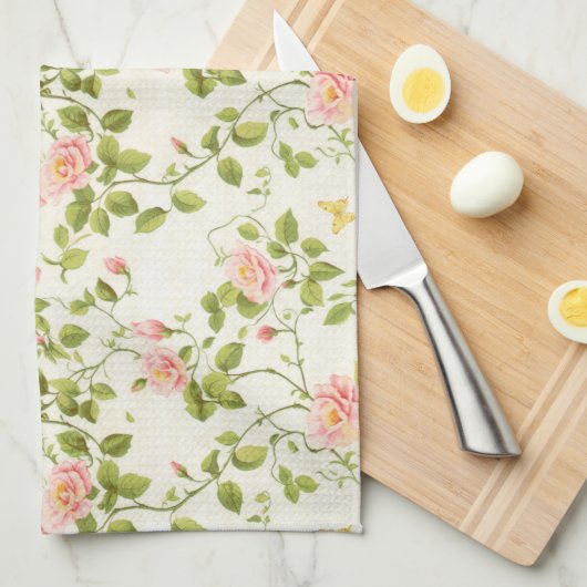 Elegante Rose Wein Geblüht Küchentuch (Viertel Falte)