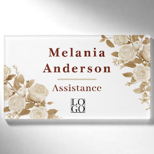 Elegante Rose Weiß Namenschild
