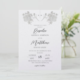 Elegante Rose-Weiße und schwarze Hochzeit Einladung