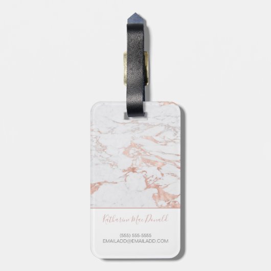 Elegante Rose | Weißer Marmor | Monogramm Gepäckanhänger (Rückseite vertikal)