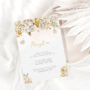 Elegante Rose White Gold Floral Empfang Card Begleitkarte