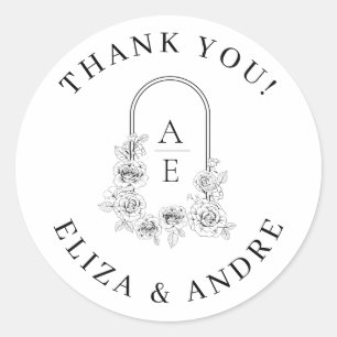 Elegante Rose Wreath Couples Monogramm Runder Aufkleber