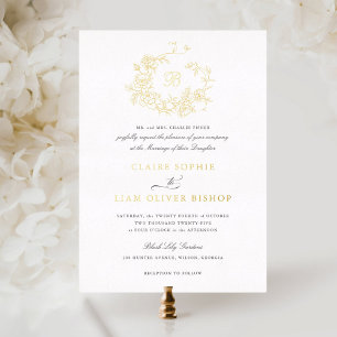 Elegante Rose Wreath Wedding Monogram Gold Folieneinladung