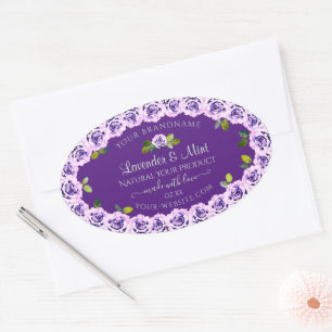 Elegante Rose zum Lila Produktesiegel Blumenblüten Ovaler Aufkleber