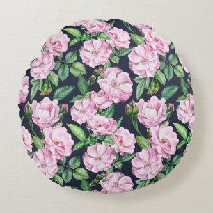 Elegante Rose Zweige Wasserfarbe Rundes Kissen