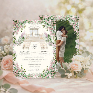 Elegante Roségarten-Hochzeit mit Foto  Einladung
