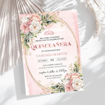 Elegante Roségold-Blumen-Eucalyptus-Quinceañera
