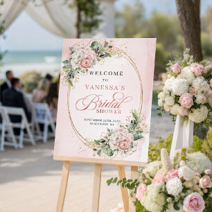 Elegante Roségold-Blumen-Eukalyptus-Hochzeitsbegrü Poster