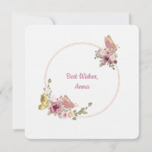 Elegante Roségold-Blumen-Schmetterlingsrahmenkarte