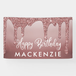 Elegante Roségold-Funkel-Glitter-Tropf-Geburtstag Banner
