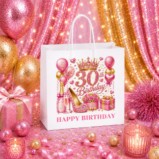 Elegante Roségold Glitter 30. Geburtstagsgeschenkt Große Geschenktüte