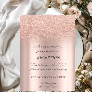 Elegante Roségold-Glitter-Bokeh-Hochzeitsempfang Einladung