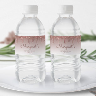 Elegante Roségold-Glitter-Drip 70. Geburtstagsfeie Wasserflaschenetikett