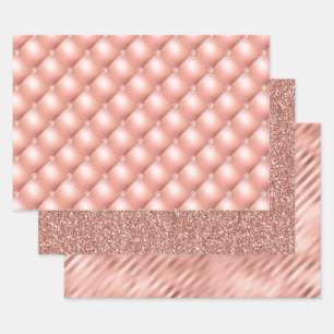 Elegante Roségold Glitter Glam Muster Geschenkpapier Set