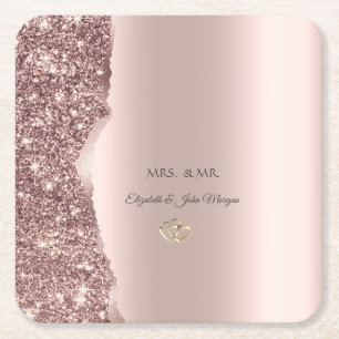 Elegante Roségold Glitter Gold Ringe Rechteckiger Pappuntersetzer