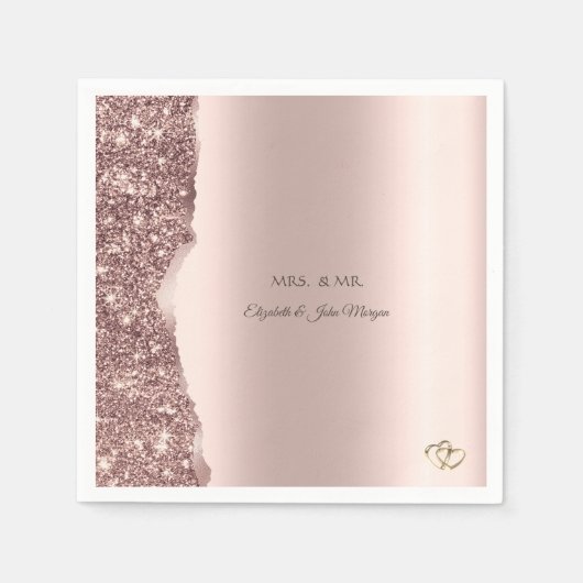 Elegante Roségold Glitter Gold Ringe Serviette (Vorderseite)