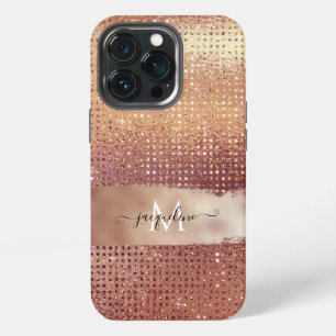 Elegante Roségold-Glitter-Juwelen Burgunder Schrif iPhone 13 Pro Hülle