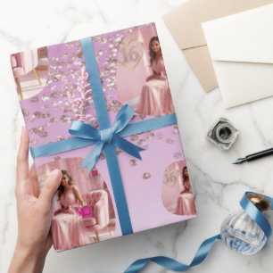 Elegante Roségold-Glitter-Ombre-Fotovorlage Geschenkpapier