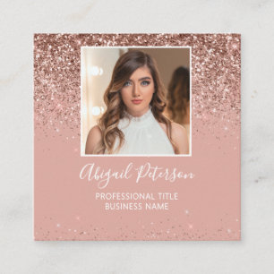 Elegante Roségold-Glitter-Photo-QR-Code Quadratische Visitenkarte