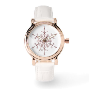 Elegante Roségold-Glitter-Schneeflocke Weihnachten Armbanduhr