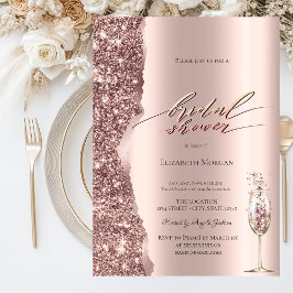 Elegante Roségold-Glitter-Schrift Champagner Einladung