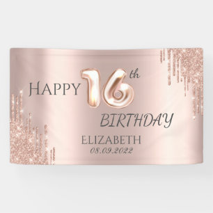 Elegante Roségold-Glittertropfen 16. Geburtstag Banner