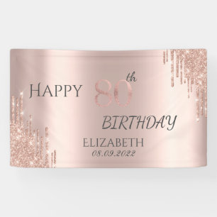 Elegante Roségold Glittertropfen 80. Geburtstag Banner