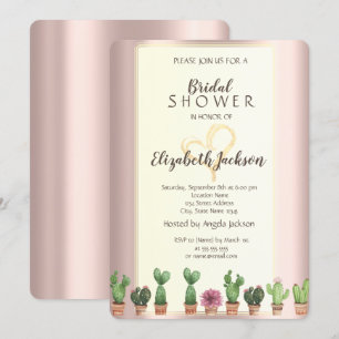 Elegante Roségold-Kaktus-Brautparty Einladung