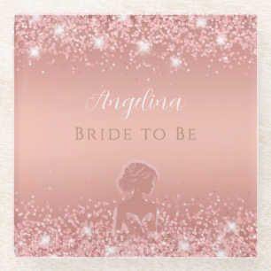 Elegante Roségold Luxus Schimmer Brautparty Glasuntersetzer