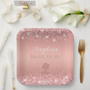 Elegante Roségold Luxus-Schimmer Brautparty Pappteller