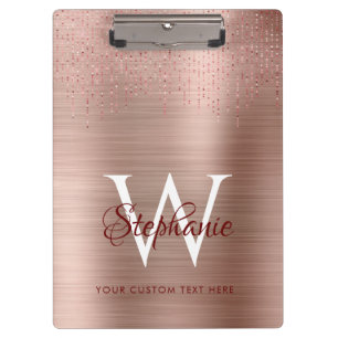 Elegante Roségold-Monogramm-Funkeln Klemmbrett
