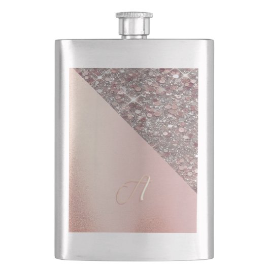 Elegante Roségold-Monogramm-Klassische-Flasche Flachmann (Vorderseite)