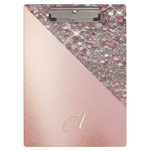 Elegante Roségold-Monogramm-Mappe Klemmbrett (Vorderseite)